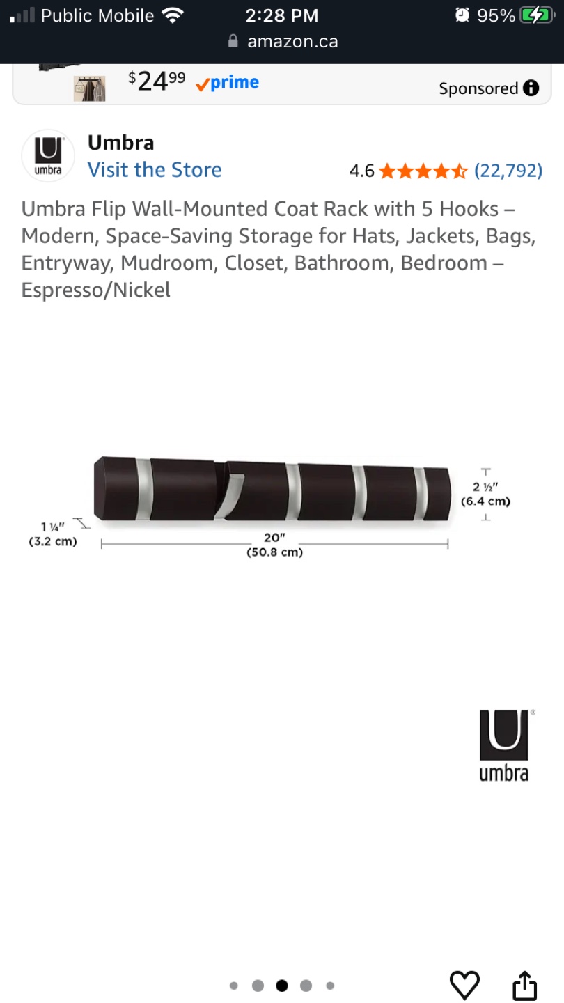 Umbra Flip Wall-Mounted Coat Rack with 5 Hooks - Espresso/Nickel - photo 3