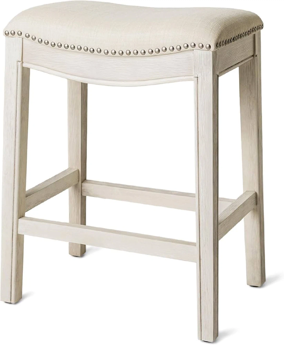 26" Upholstered Counter Stool - Cream Fabric & White Washed Wood