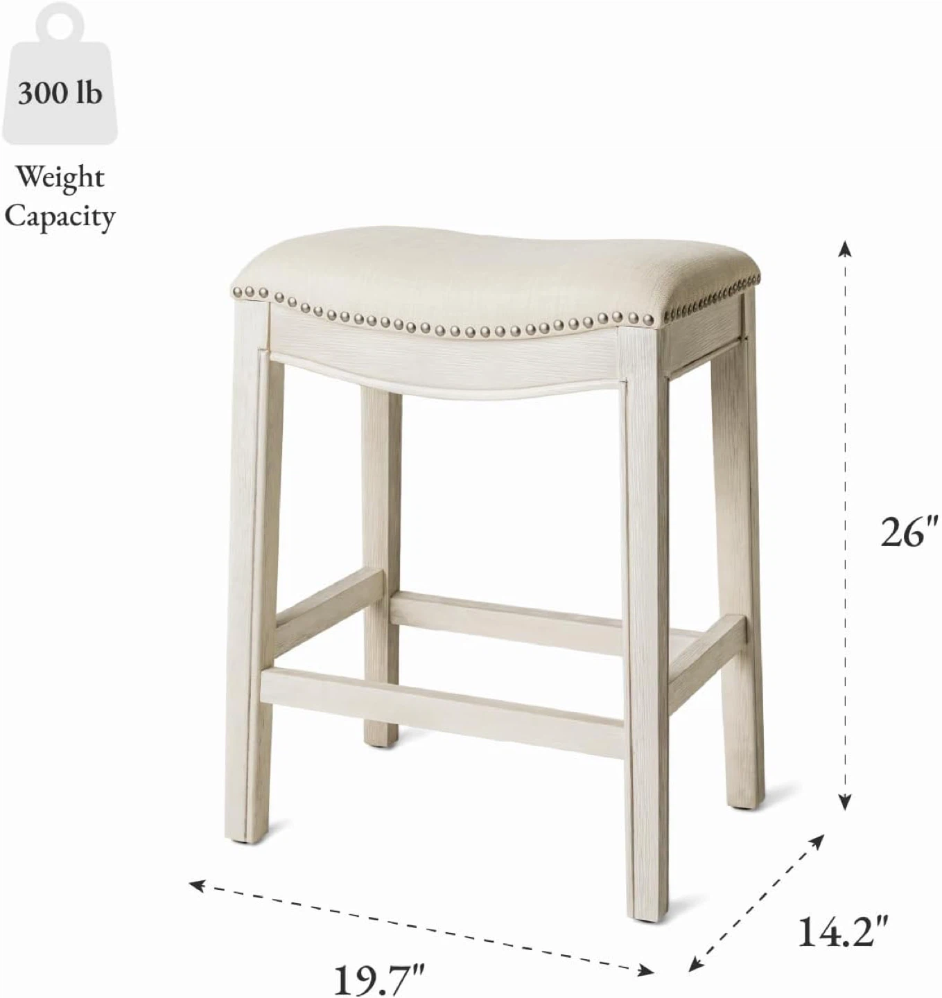 26" Upholstered Counter Stool - Cream Fabric & White Washed Wood - photo 3