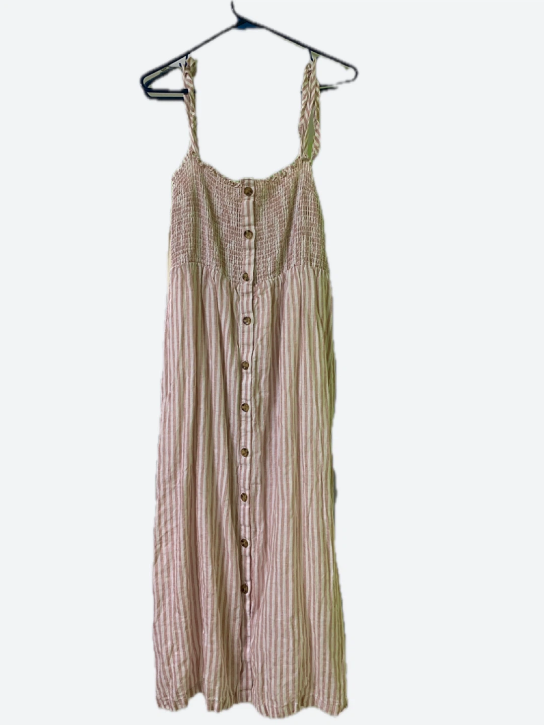 Smocked Striped Button-Up Maxi Dress