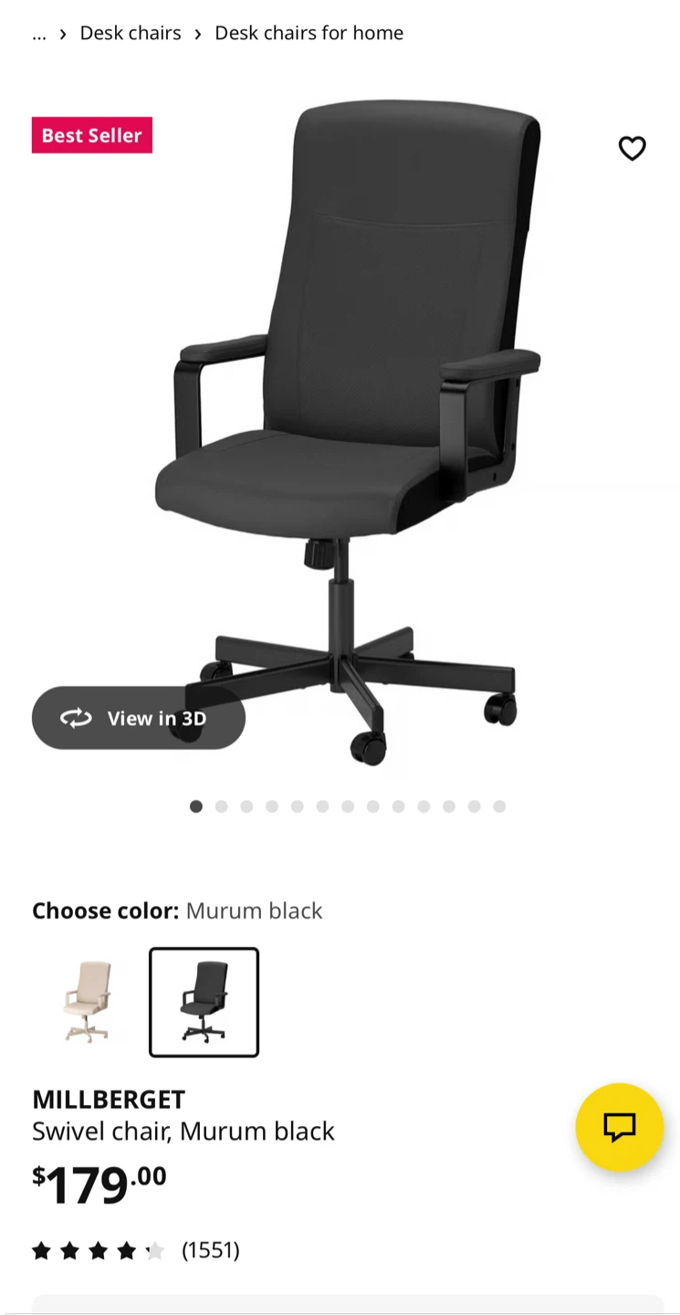 IKEA MILLBERGET Swivel Chair - Murum Black