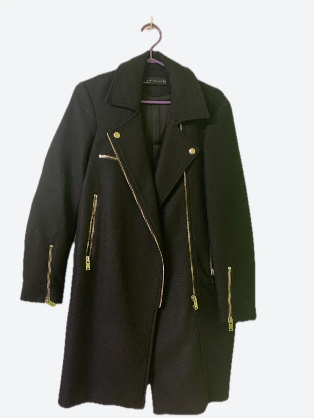 Zara Woman Black Coat with Gold Zips