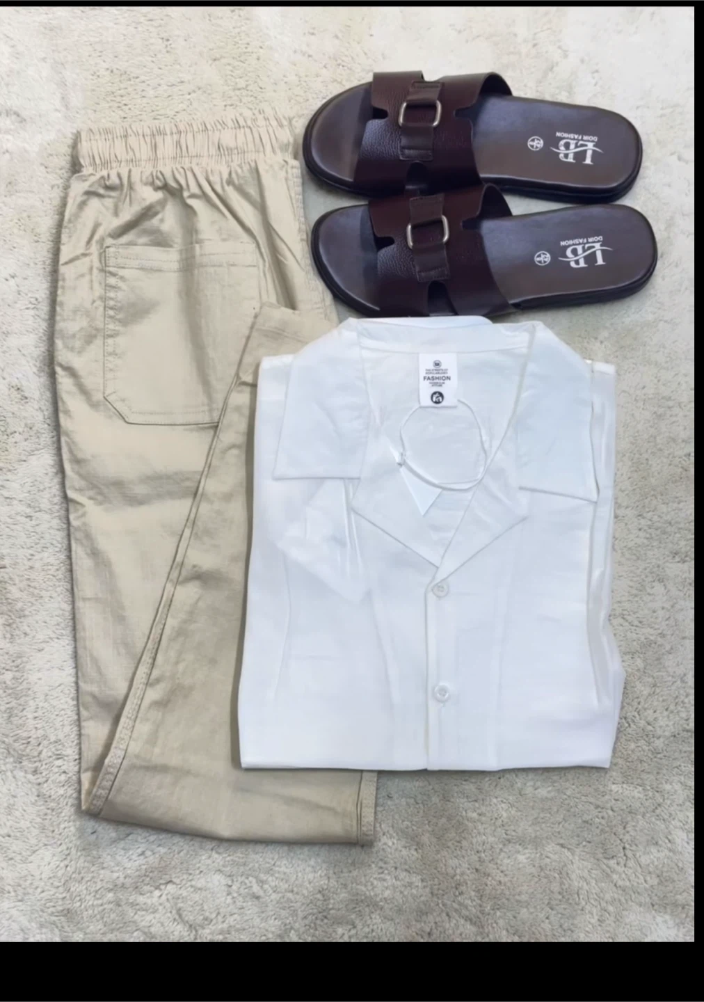 LB Fashion Men's Set: White Shirt & Brown Sandals
