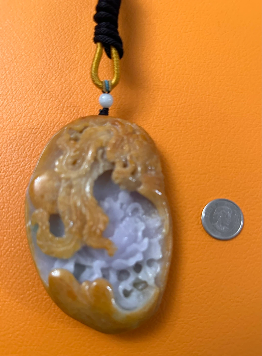 Jade Carved Pendant rare Dragon & Floral with Certification - photo 4