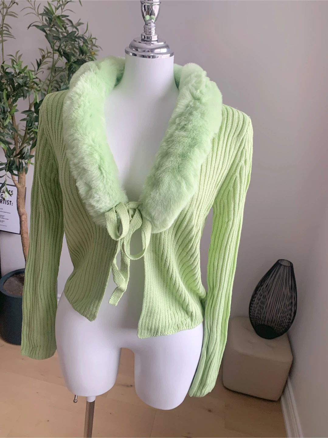 Wild Fable Light Green Fur Collar Cardigan M - photo 2