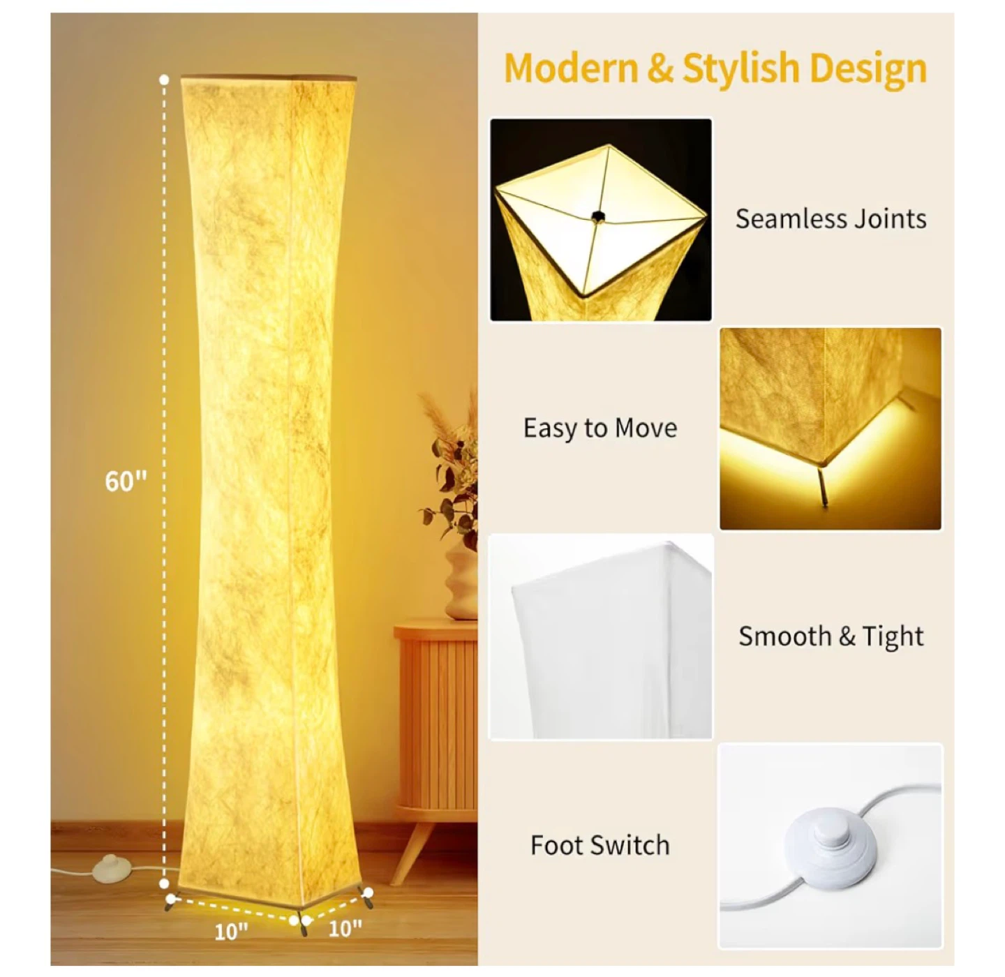 Modern White Paper Floor Lamp - 60" Tall - photo 3