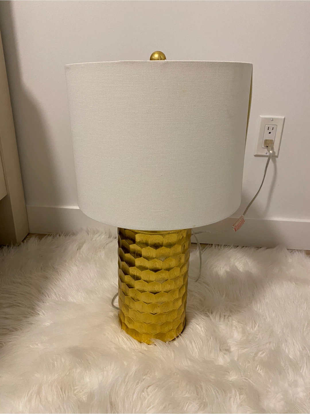 Gold Hexagonal Base Table Lamp with White Shade