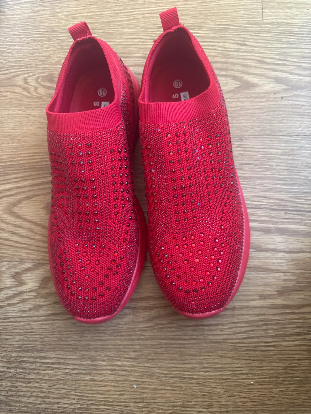 Women's Red Rhinestone Slip-On Sneakers Size 10