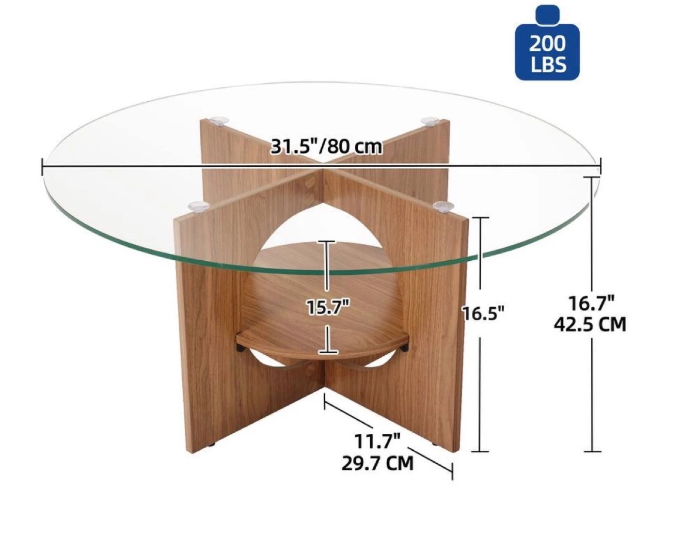 Round Glass Top Coffee Table with Wood Base - photo 2