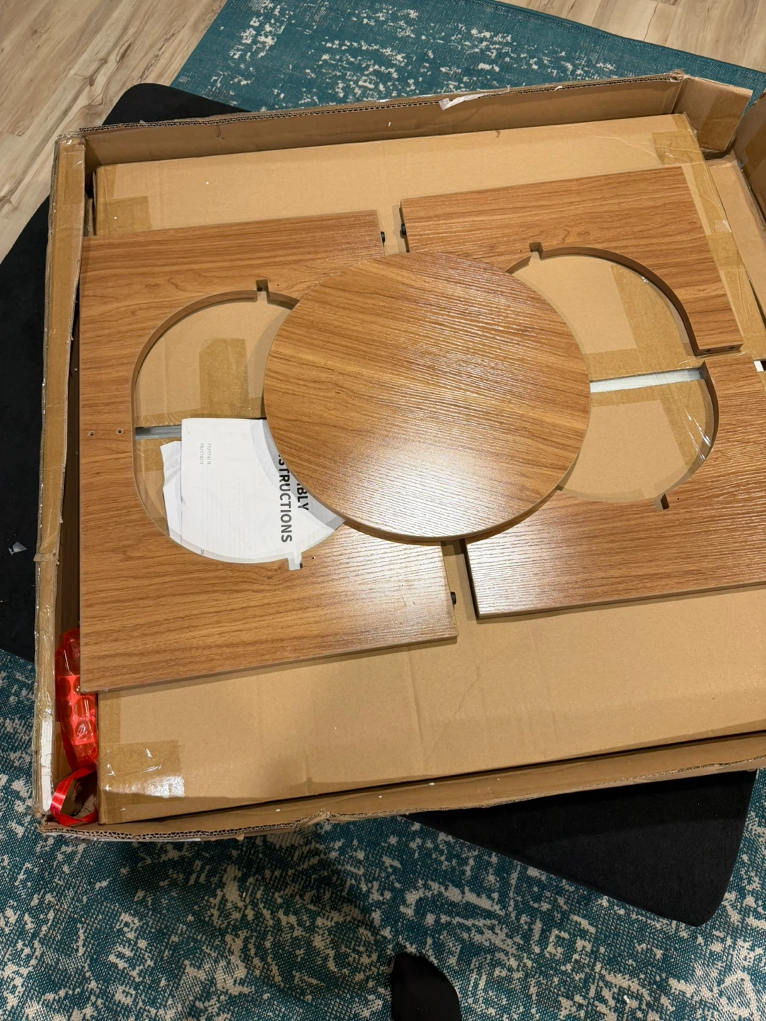 Round Glass Top Coffee Table with Wood Base - photo 3