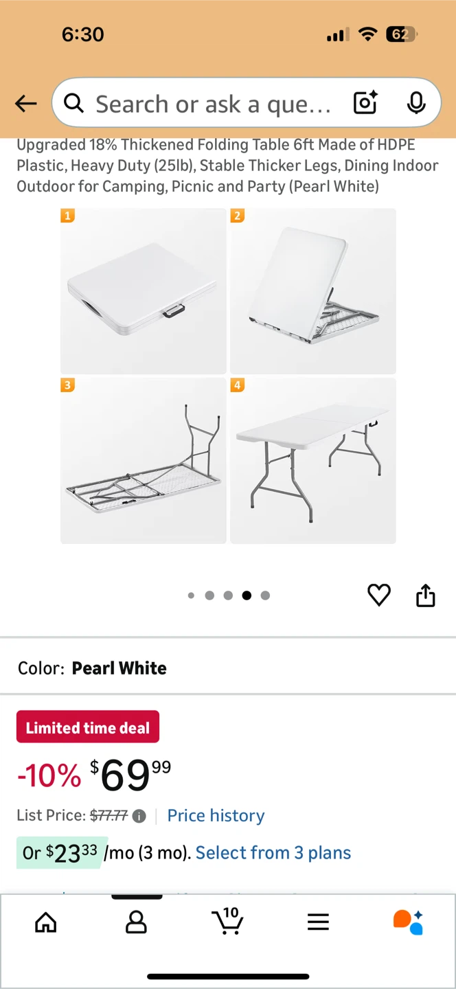 Upgraded 18% Thickened Folding Table 6ft - Pearl White - photo 4
