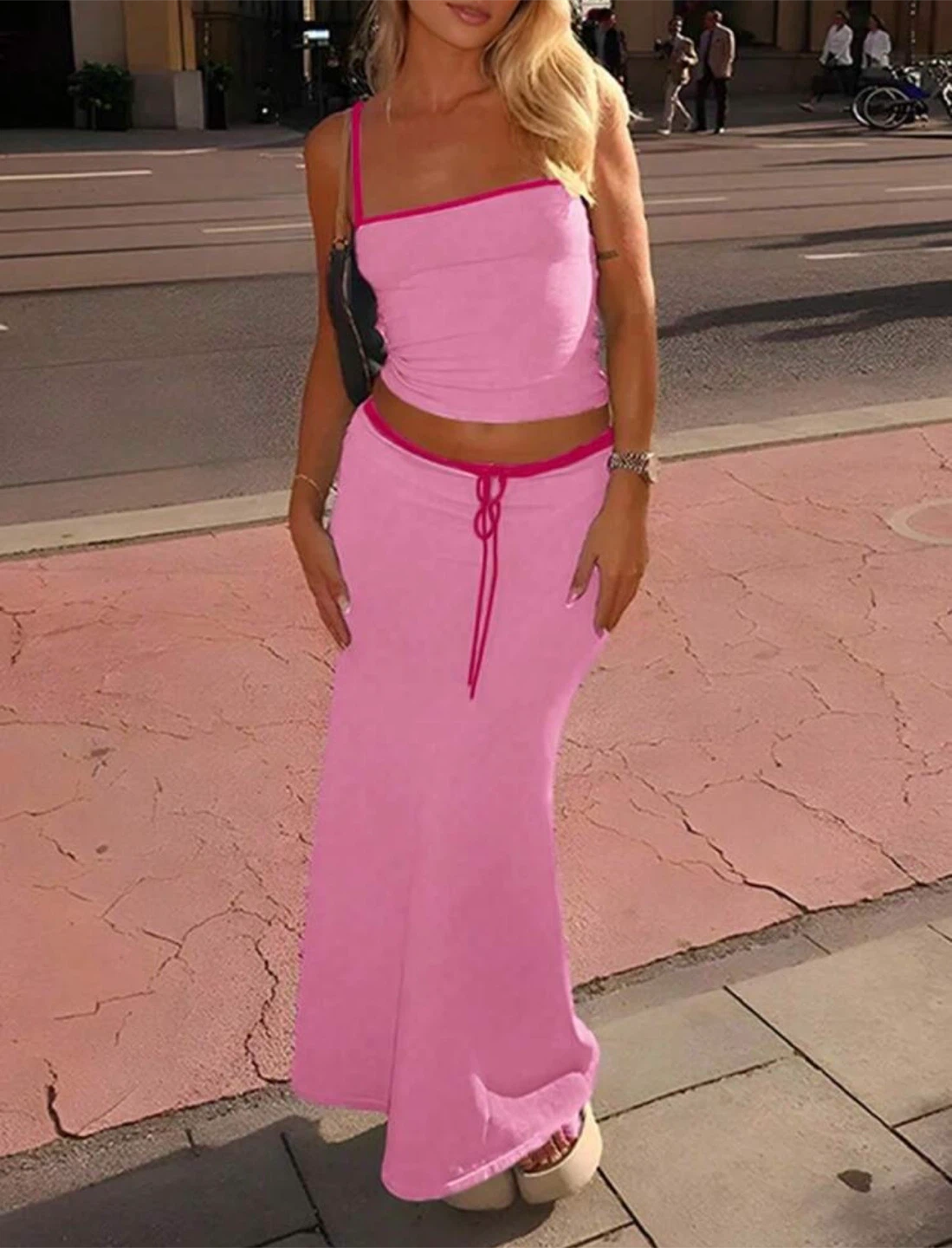 Pink Crop Top and Maxi Skirt Set 💕