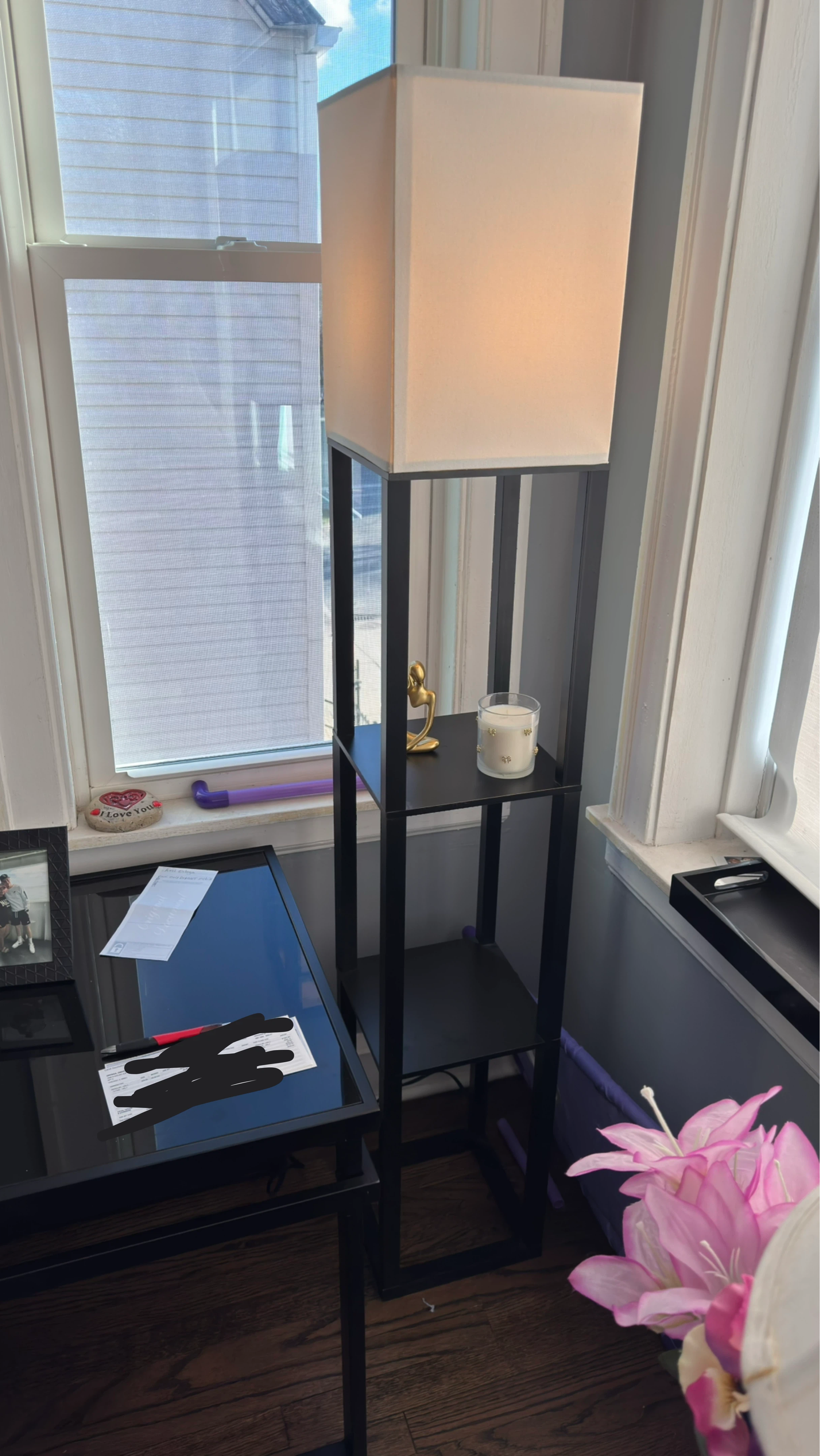 Black Floor Lamp with Shelves