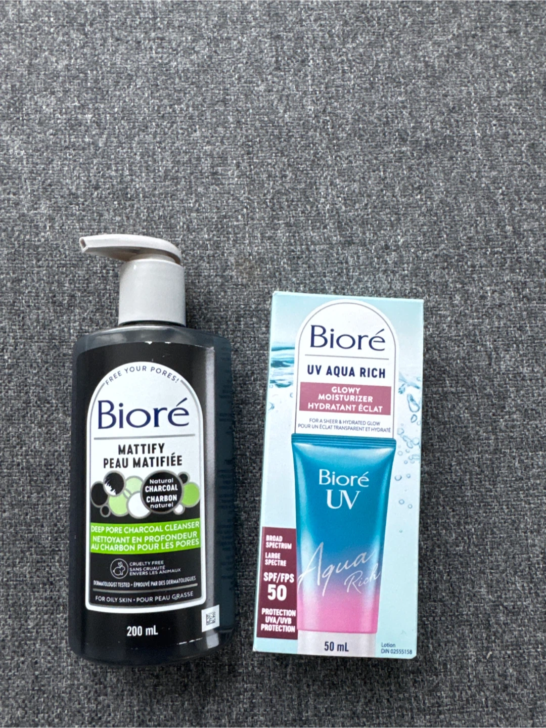Bioré Charcoal Cleanser & UV Aqua Rich Moisturizer