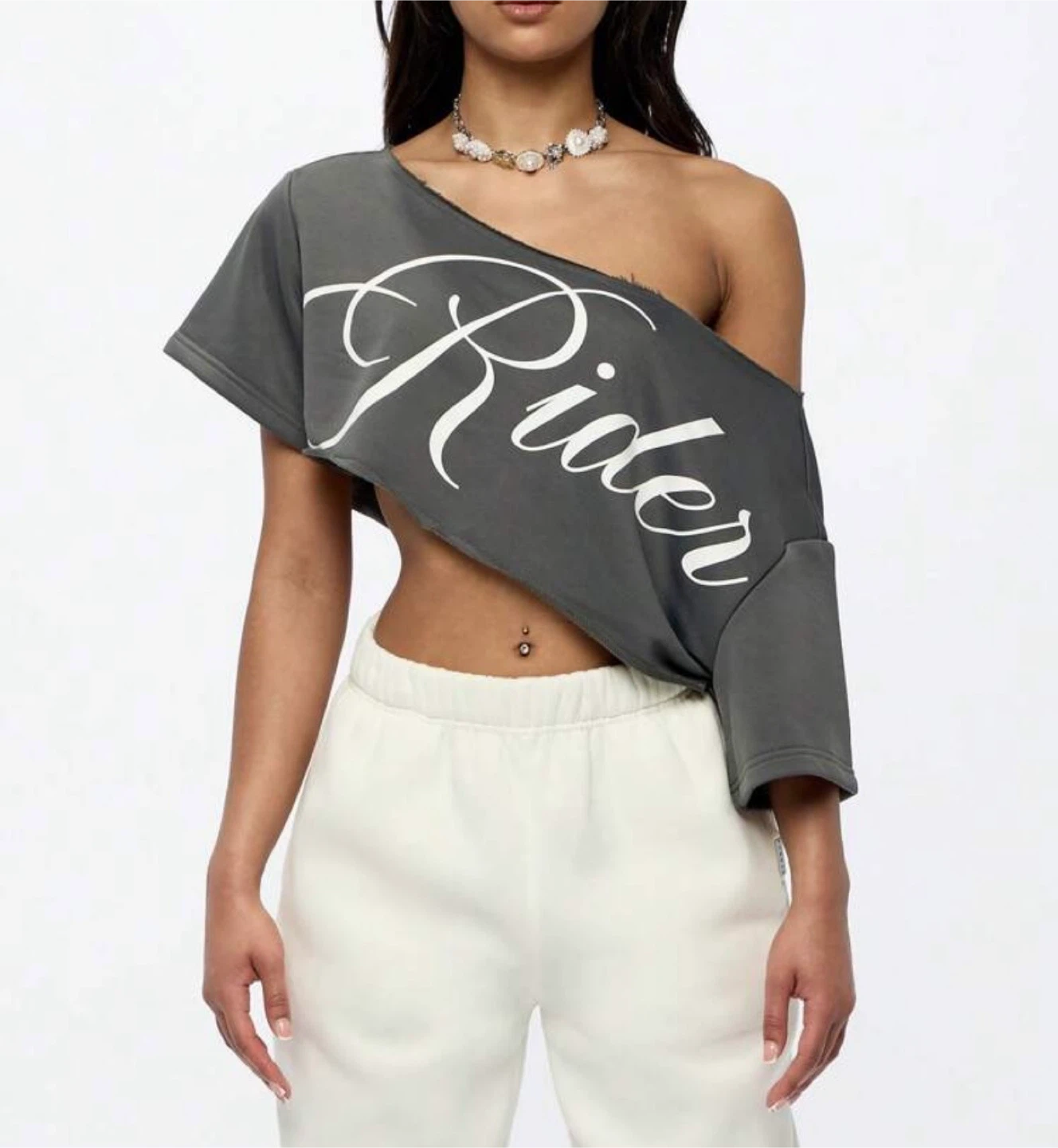 Off-Shoulder Crop Top 🩶