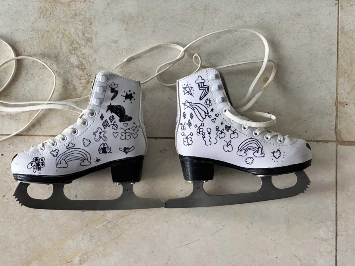 Girls White Figure Skates with Custom Drawings - photo 2