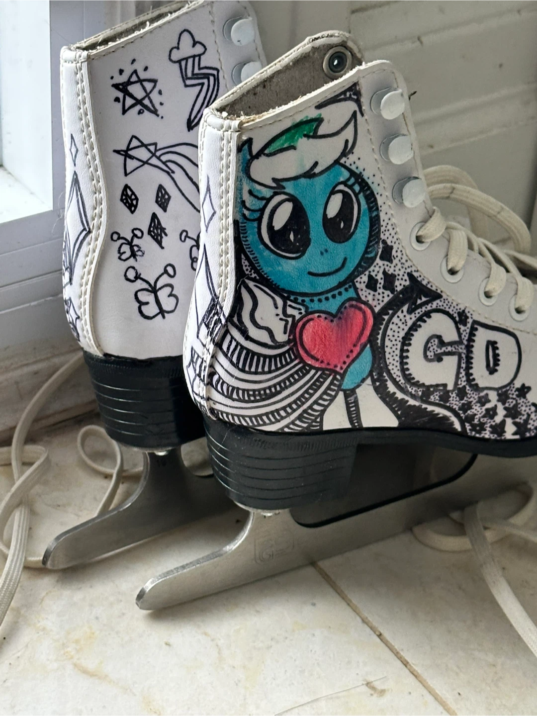 Girls White Figure Skates with Custom Drawings - photo 4