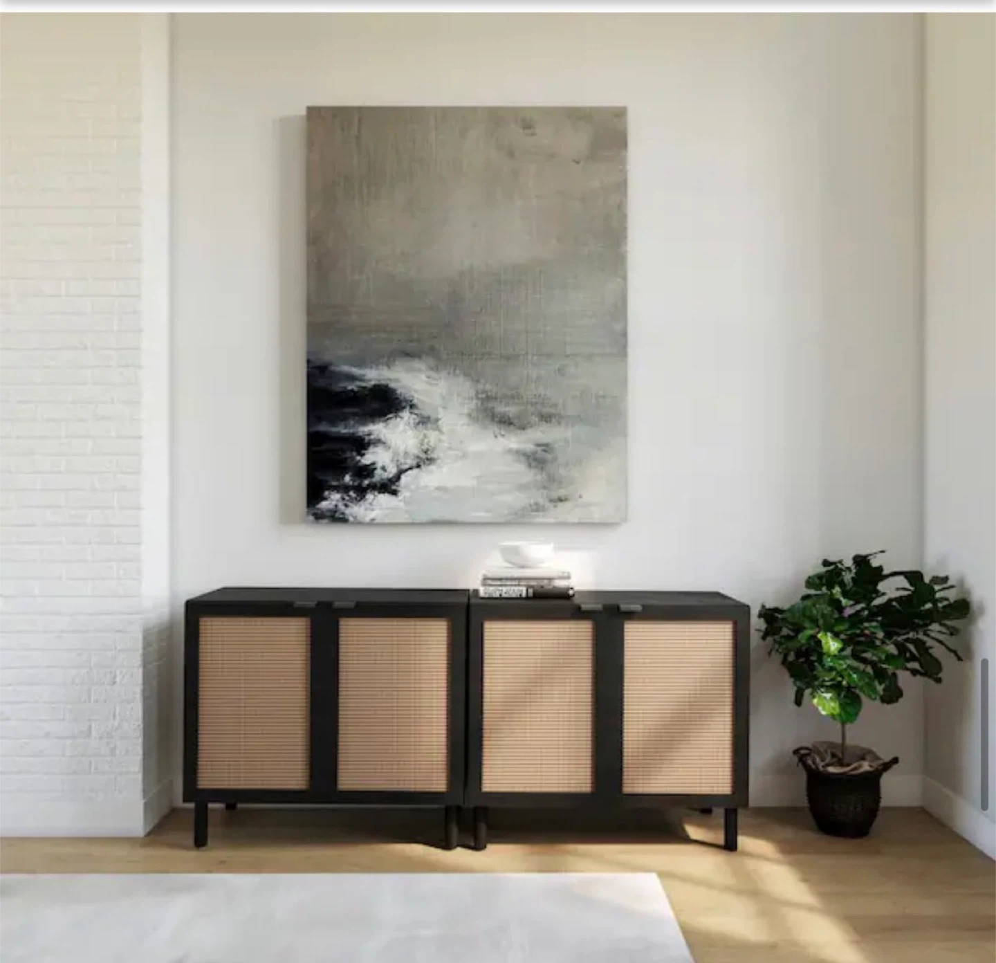 Sango Black Cane Door Cabinet with Storage