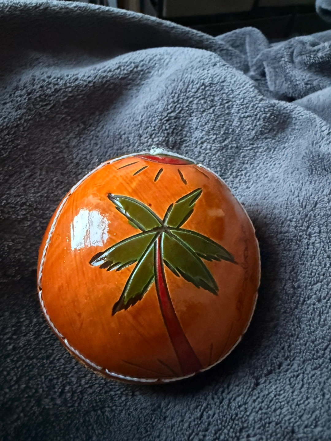 Coconut Shell Coin Purse with Palm Tree Design