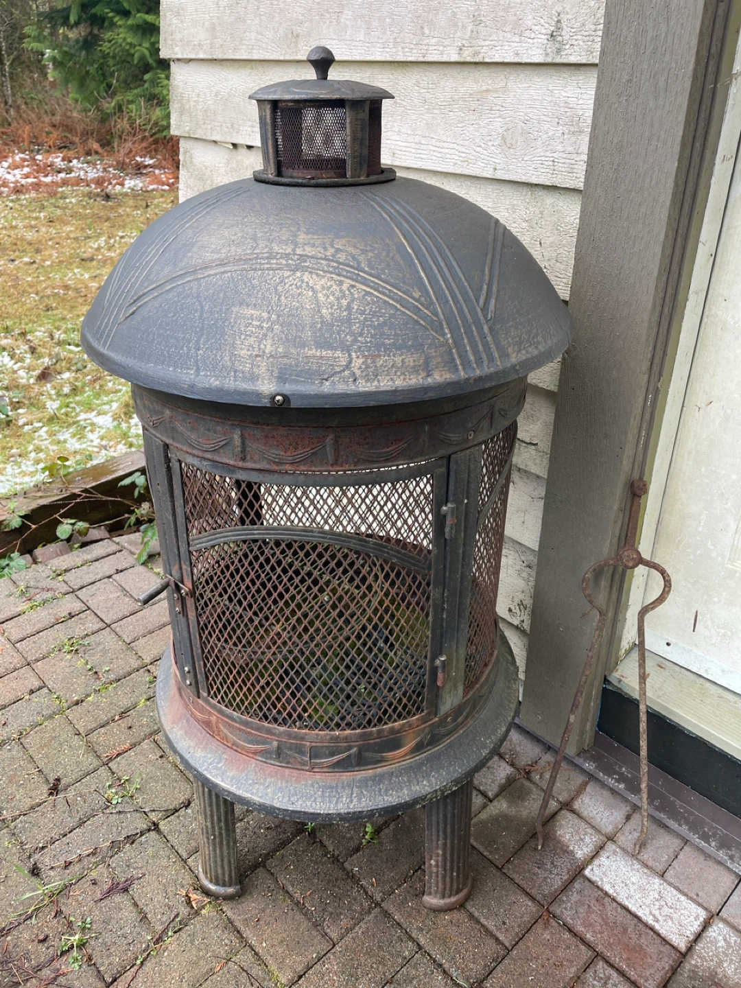 Outdoor Fireplace with Tongs