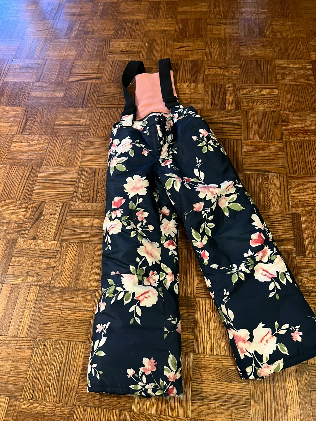6T Girls Floral Snow Pants with Suspenders