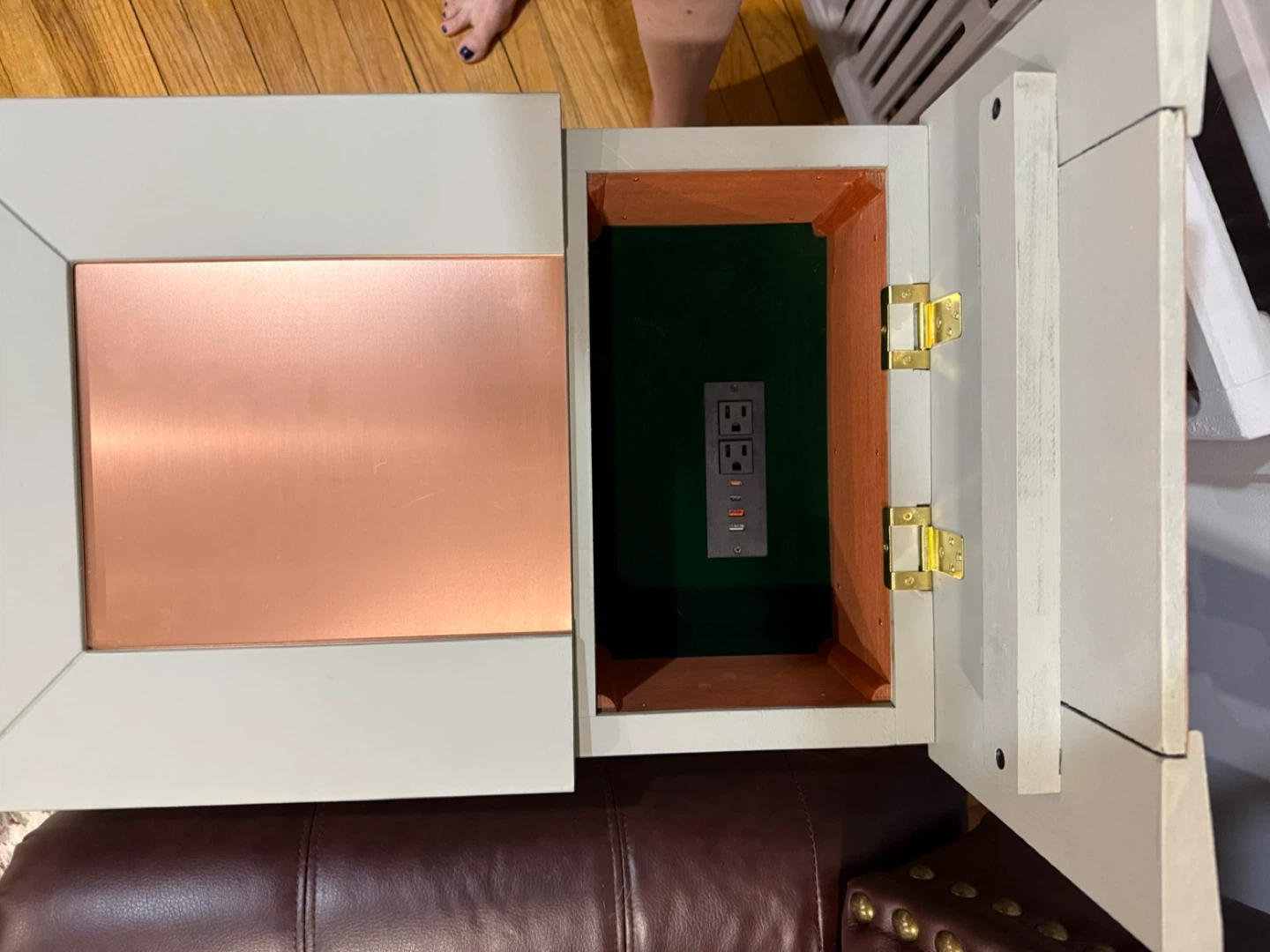 Grey Nightstand with Copper Inlay and Built-in Outlets - photo 4