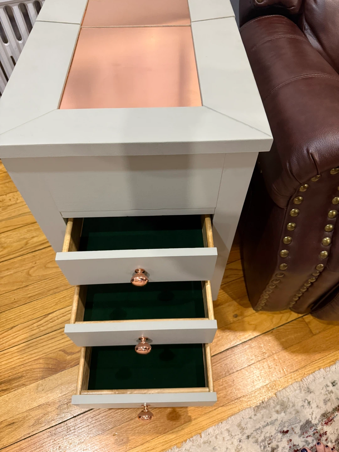 Grey Nightstand with Copper Inlay and Built-in Outlets - photo 5