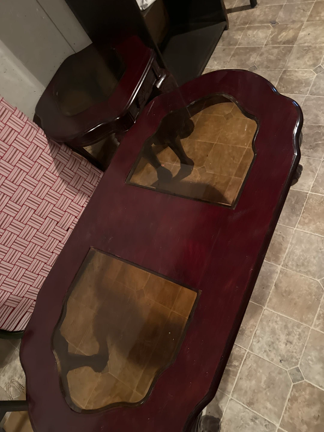 Dark Wood Coffee Table with Inlaid Details