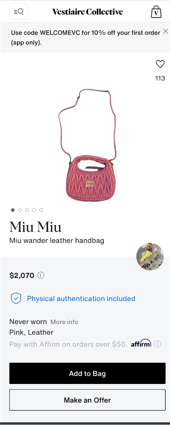 Miu Miu Wander Leather Handbag
