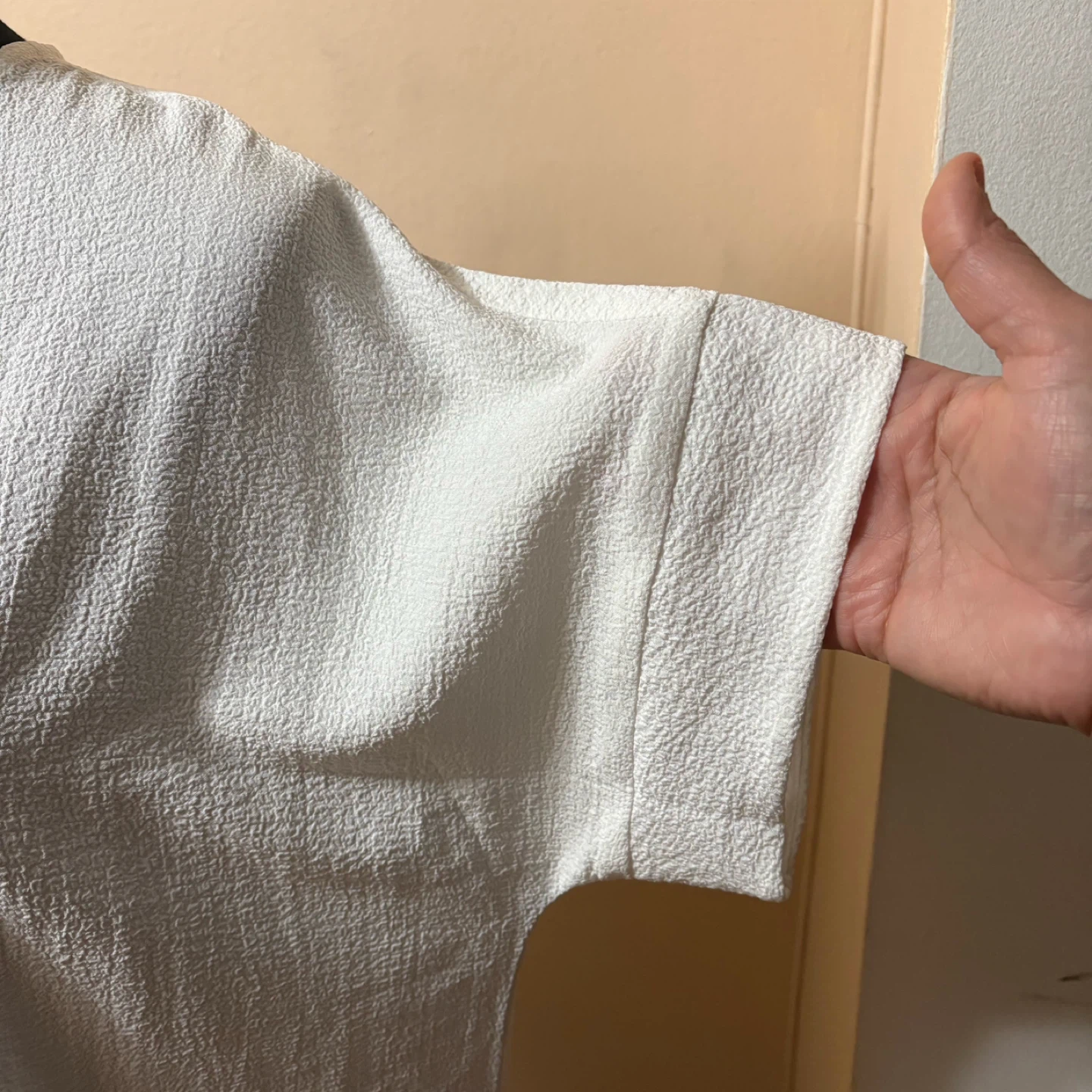 White Textured V-Neck Blouse - photo 2