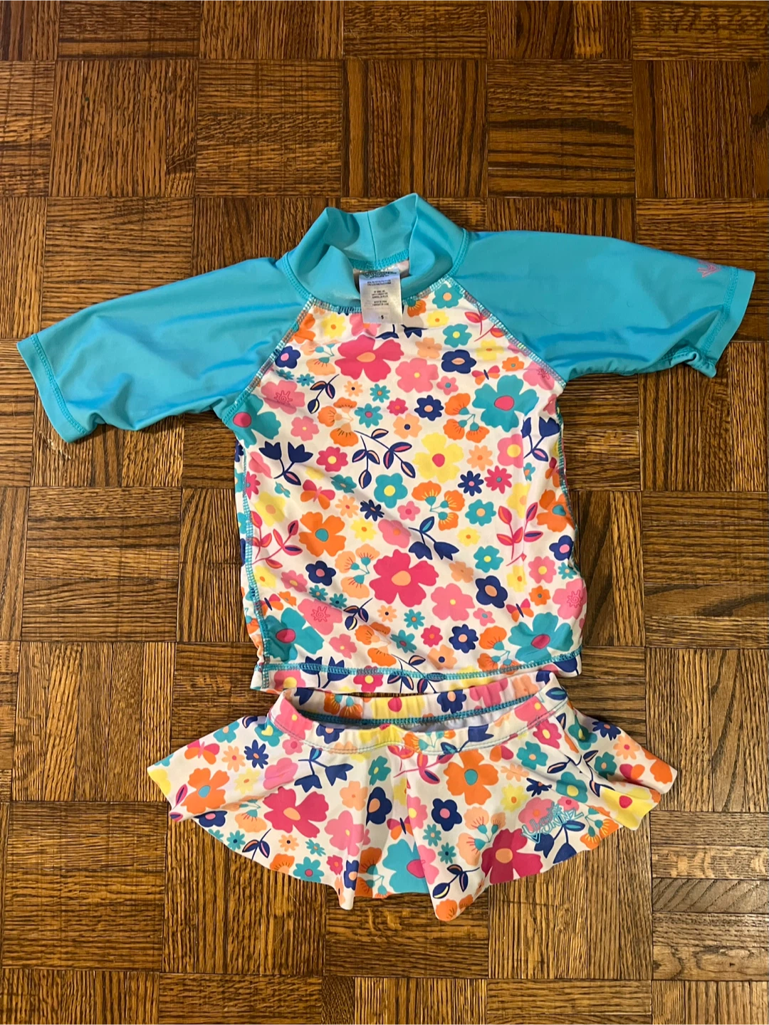 Girls Floral Rash Guard Swimsuit Skirt Set