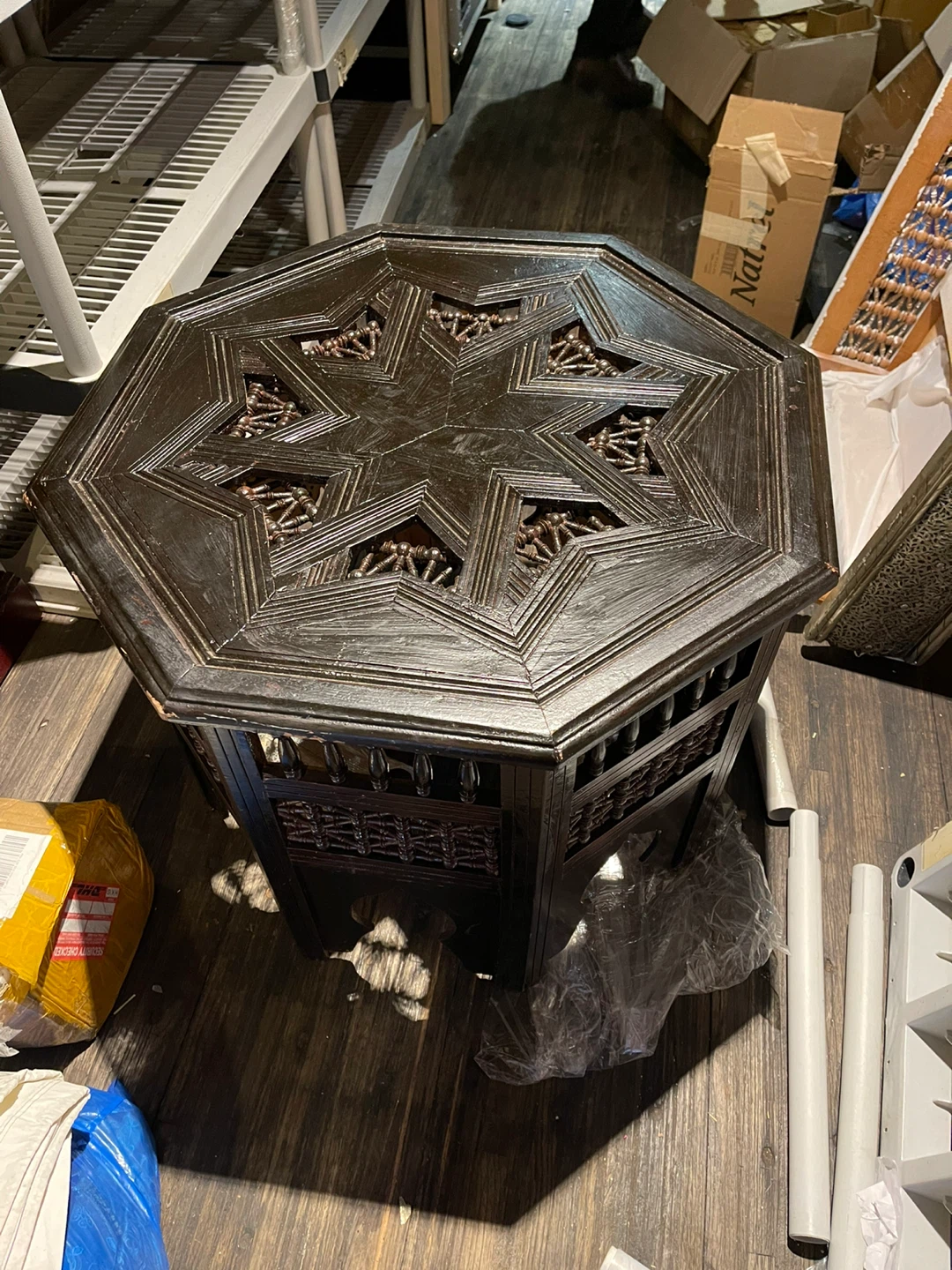 Octagonal Carved Wood Side Table - photo 2