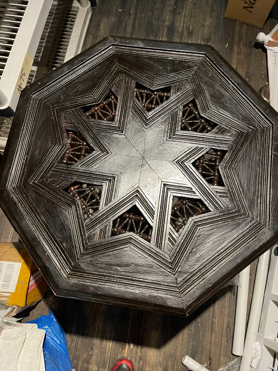 Octagonal Carved Wood Side Table