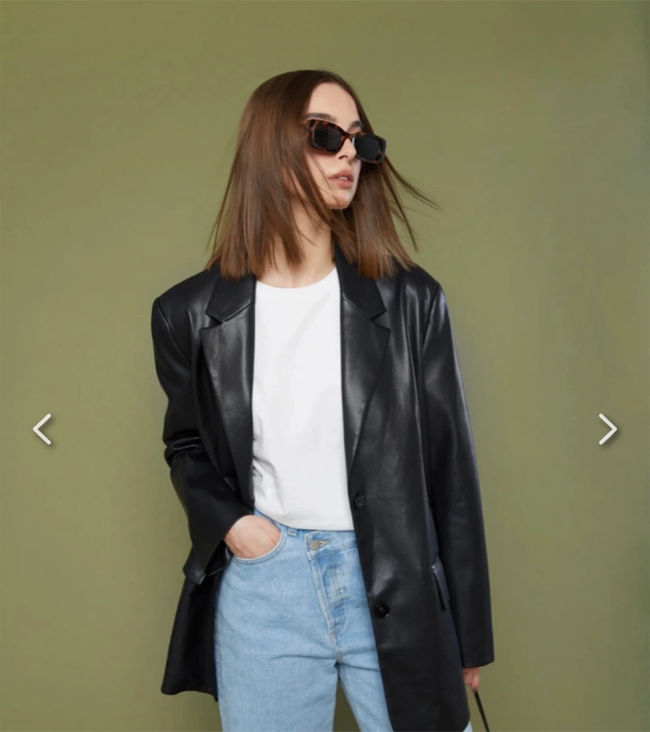 Oak + Fort Vegan Leather Blazer - Black L - photo 3