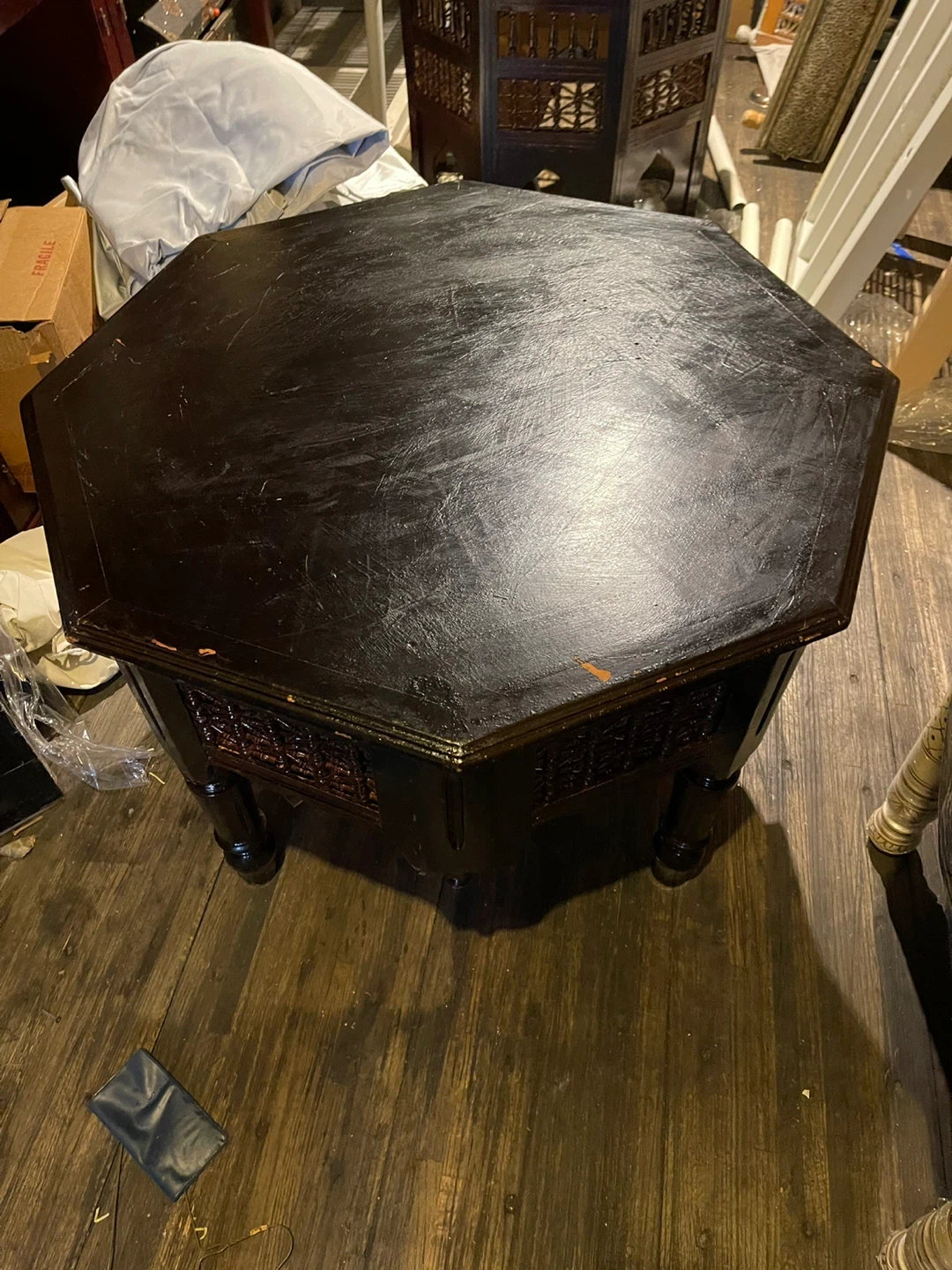 Octagonal Dark Wood Side Table - photo 3