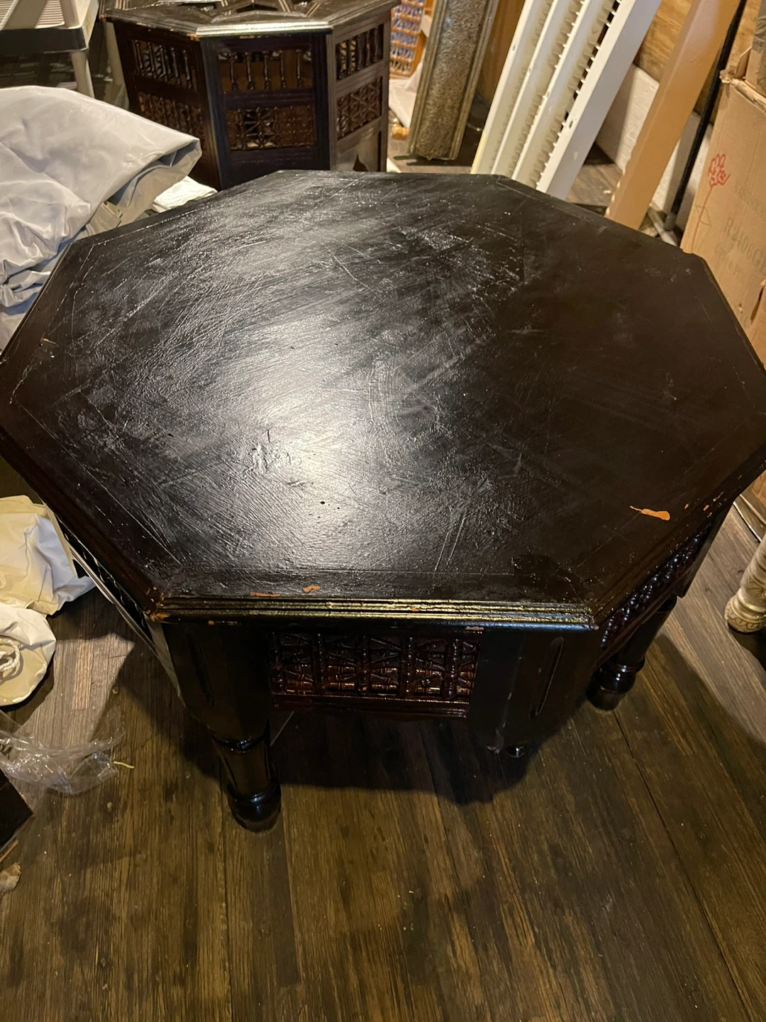 Octagonal Dark Wood Side Table