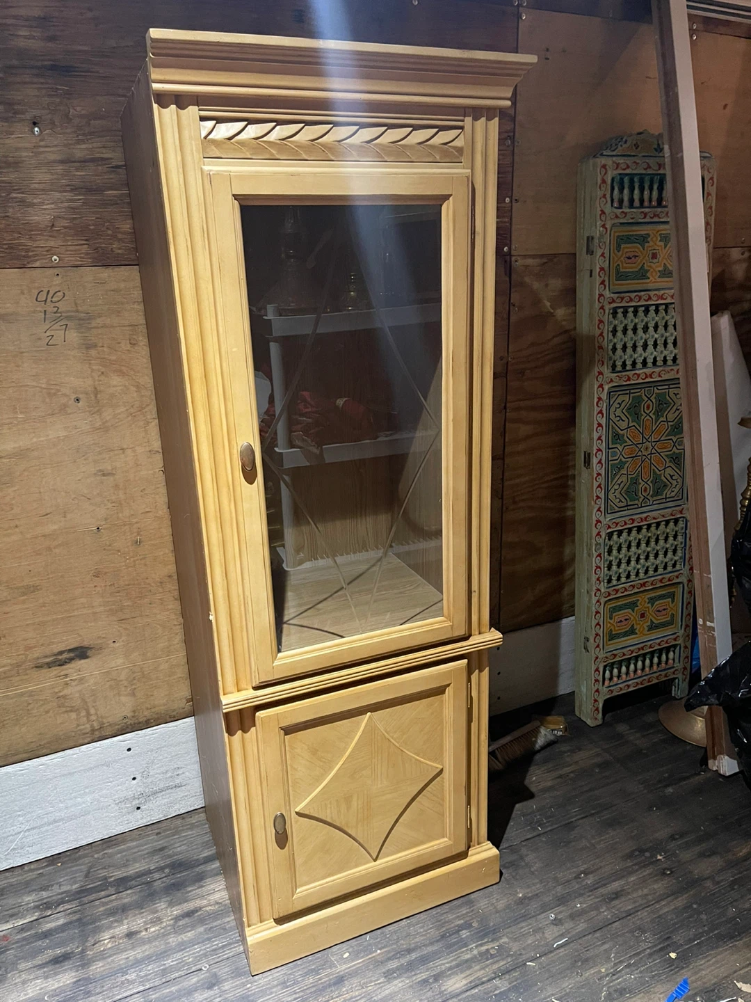 Light Wood Display Cabinet with Glass Door