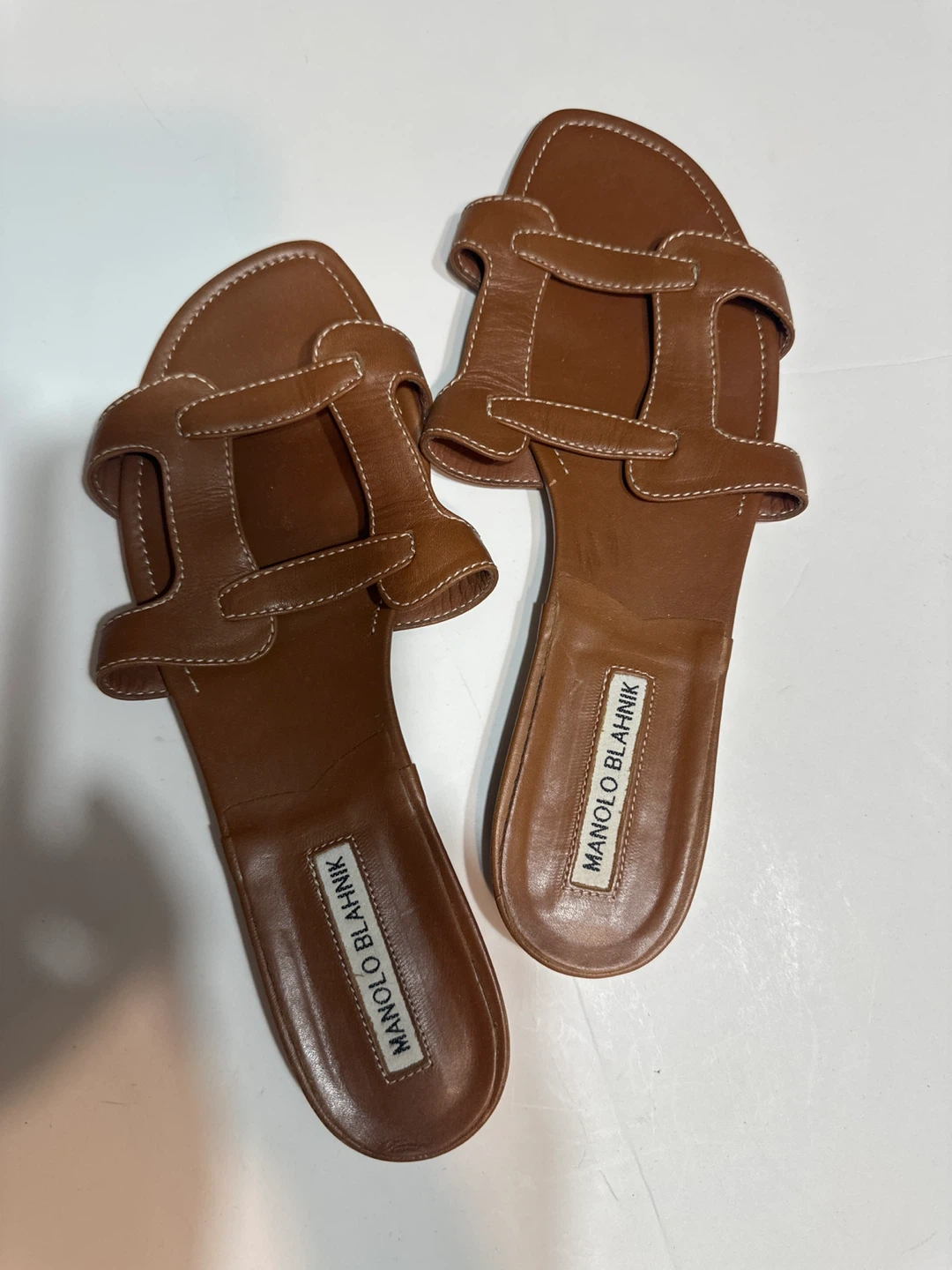Manolo Blahnik Brown Leather Slide Sandals - photo 2