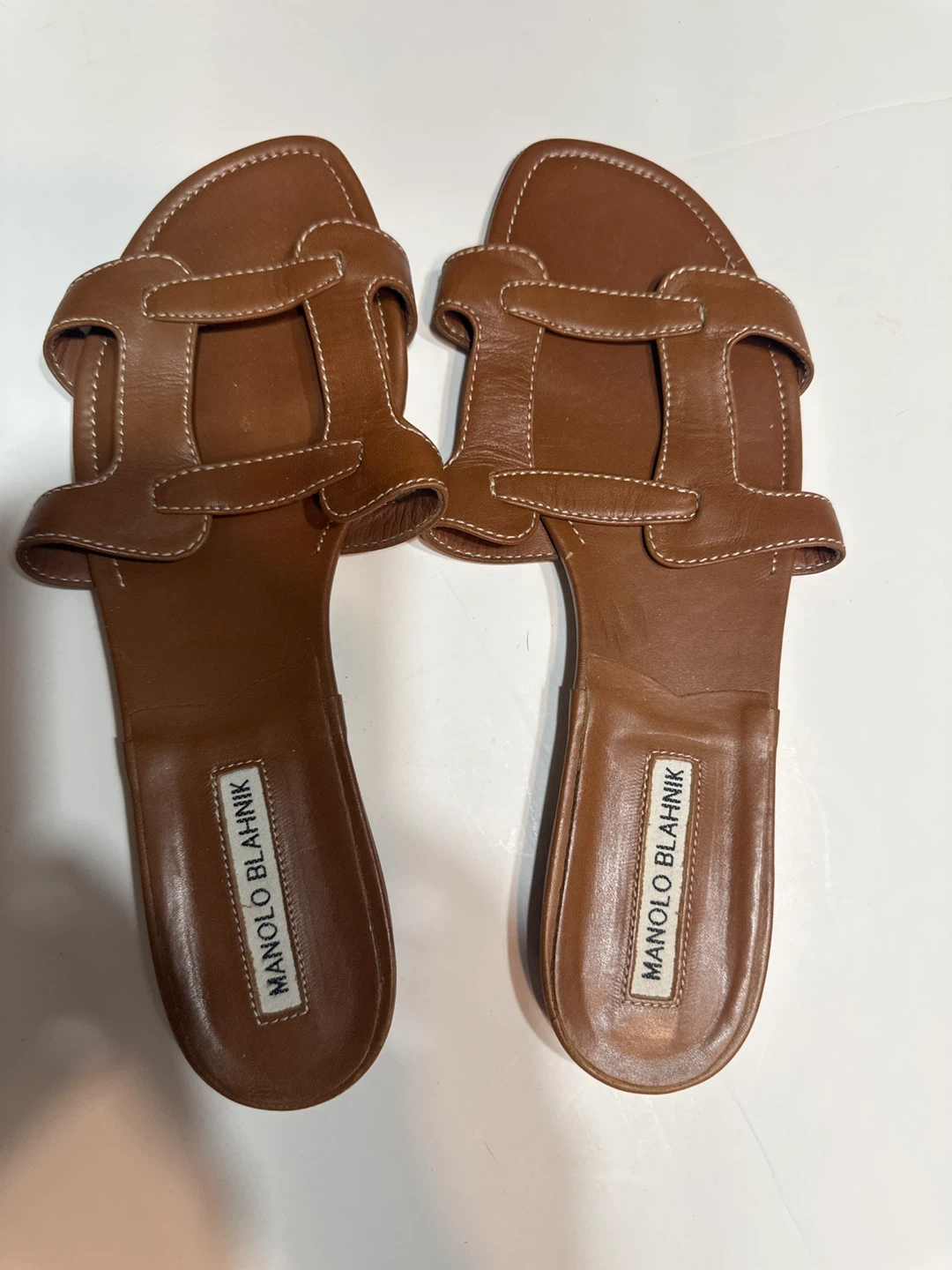 Manolo Blahnik Brown Leather Slide Sandals