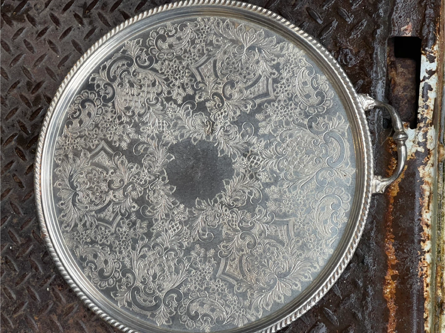 Ornate Silver Plated Serving Tray with Handles - photo 2