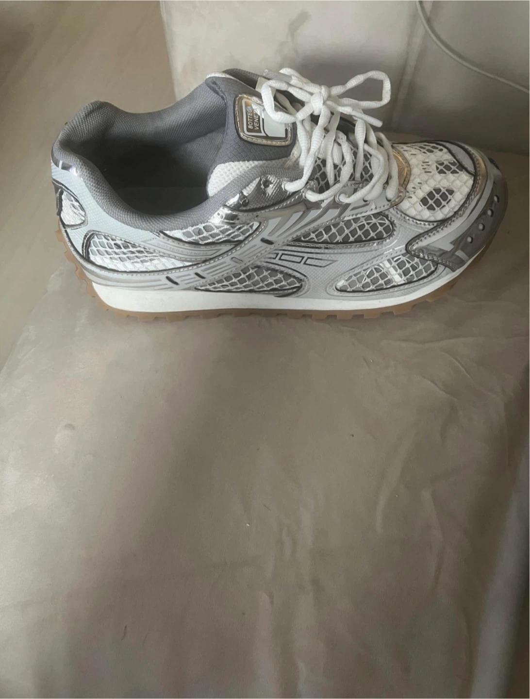 Bottega Veneta White Silver Mesh Running Shoes - photo 5