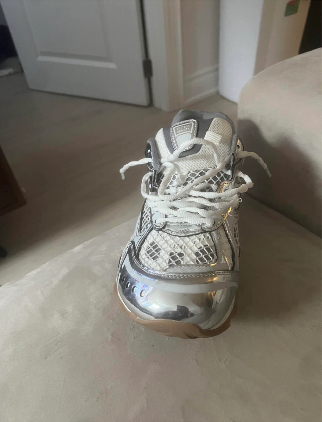 Bottega Veneta White Silver Mesh Running Shoes - photo 2