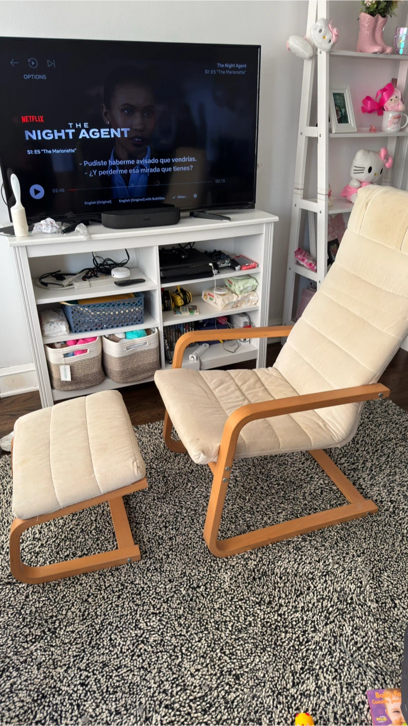 Cream Upholstered Lounge Chair with Ottoman - photo 2