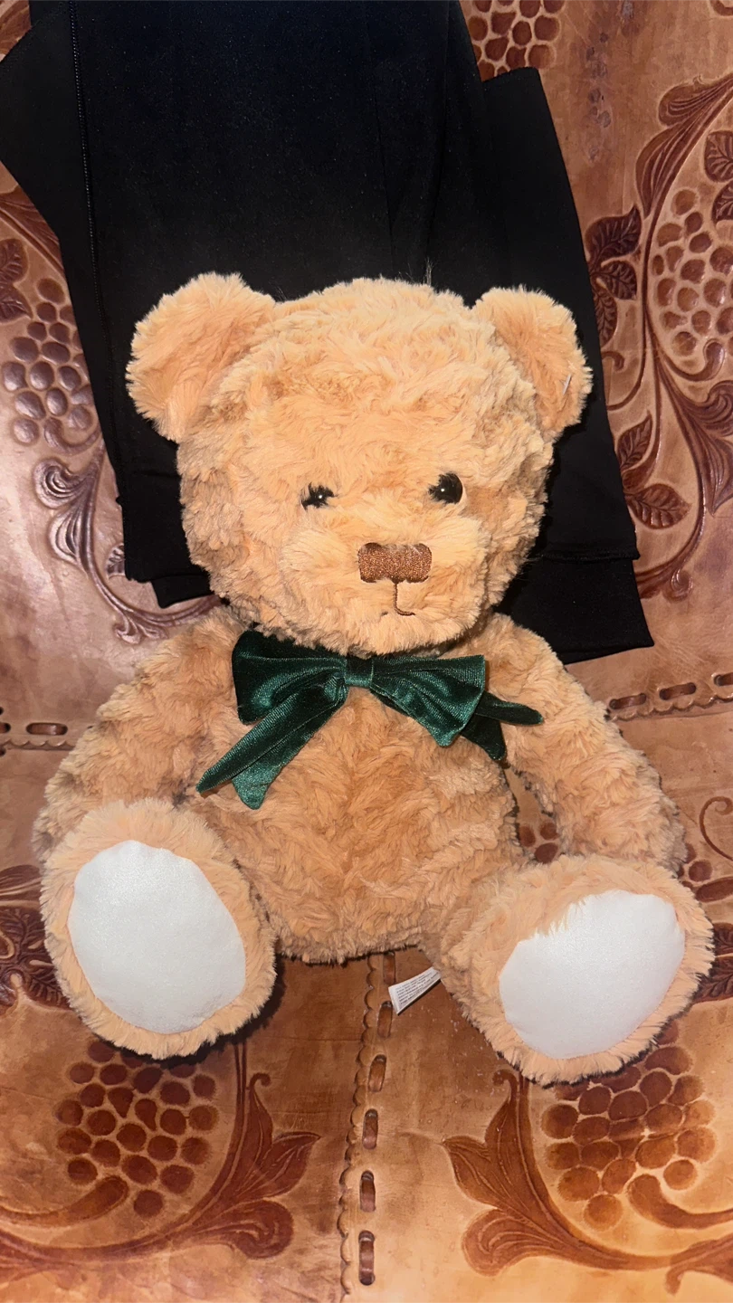 Plush Teddy Bear with Green Bow