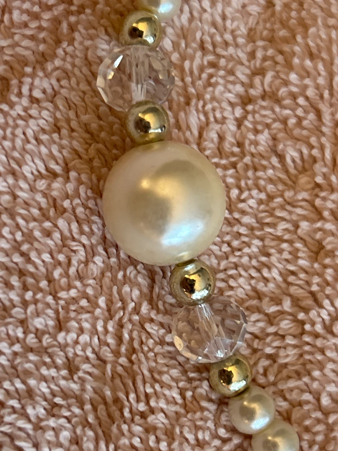 Pearl Cascade Necklace - 5 Strand Glass Pearls & Crystal - photo 3