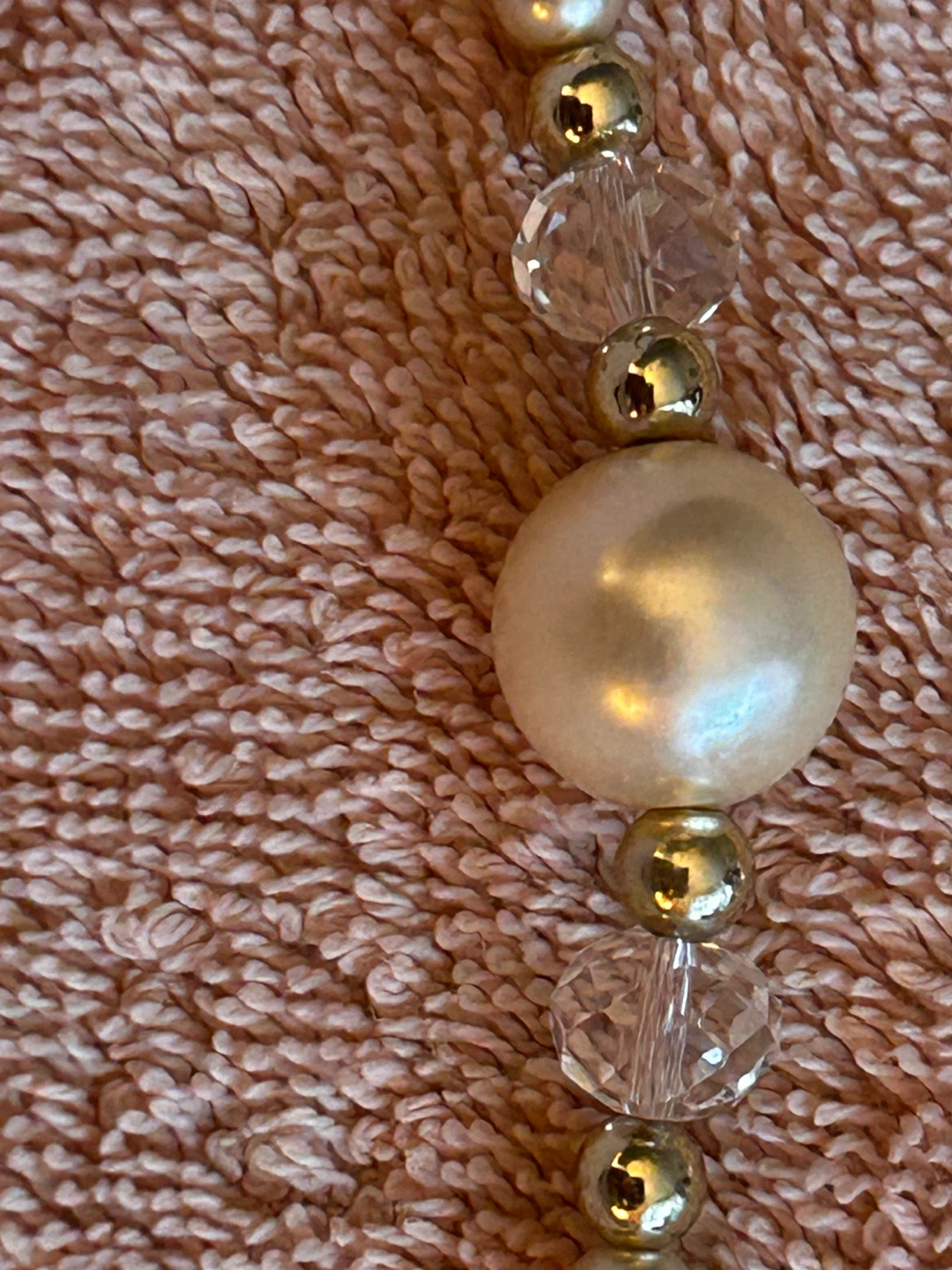 Pearl Cascade Necklace - 5 Strand Glass Pearls & Crystal - photo 2