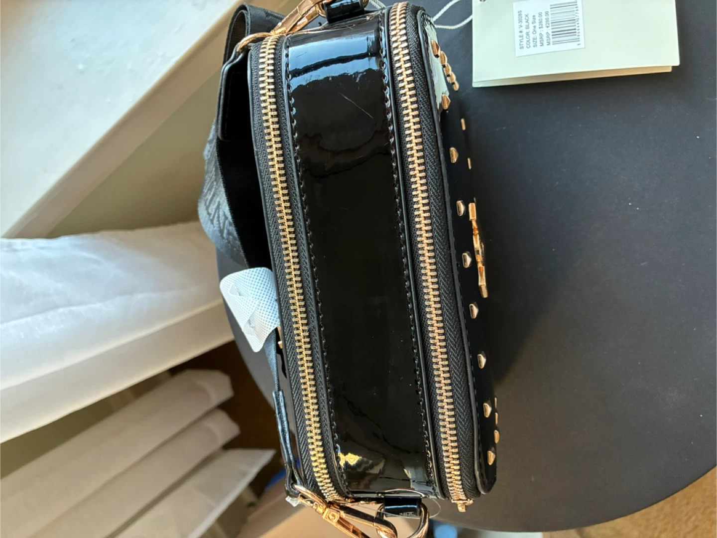 Valentino Orlandi Black Patent Studded Camera Bag - photo 3