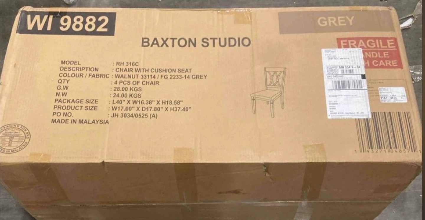 Baxton Studio 4 Walnut Dining Chairs Grey Cushion Seat - photo 3