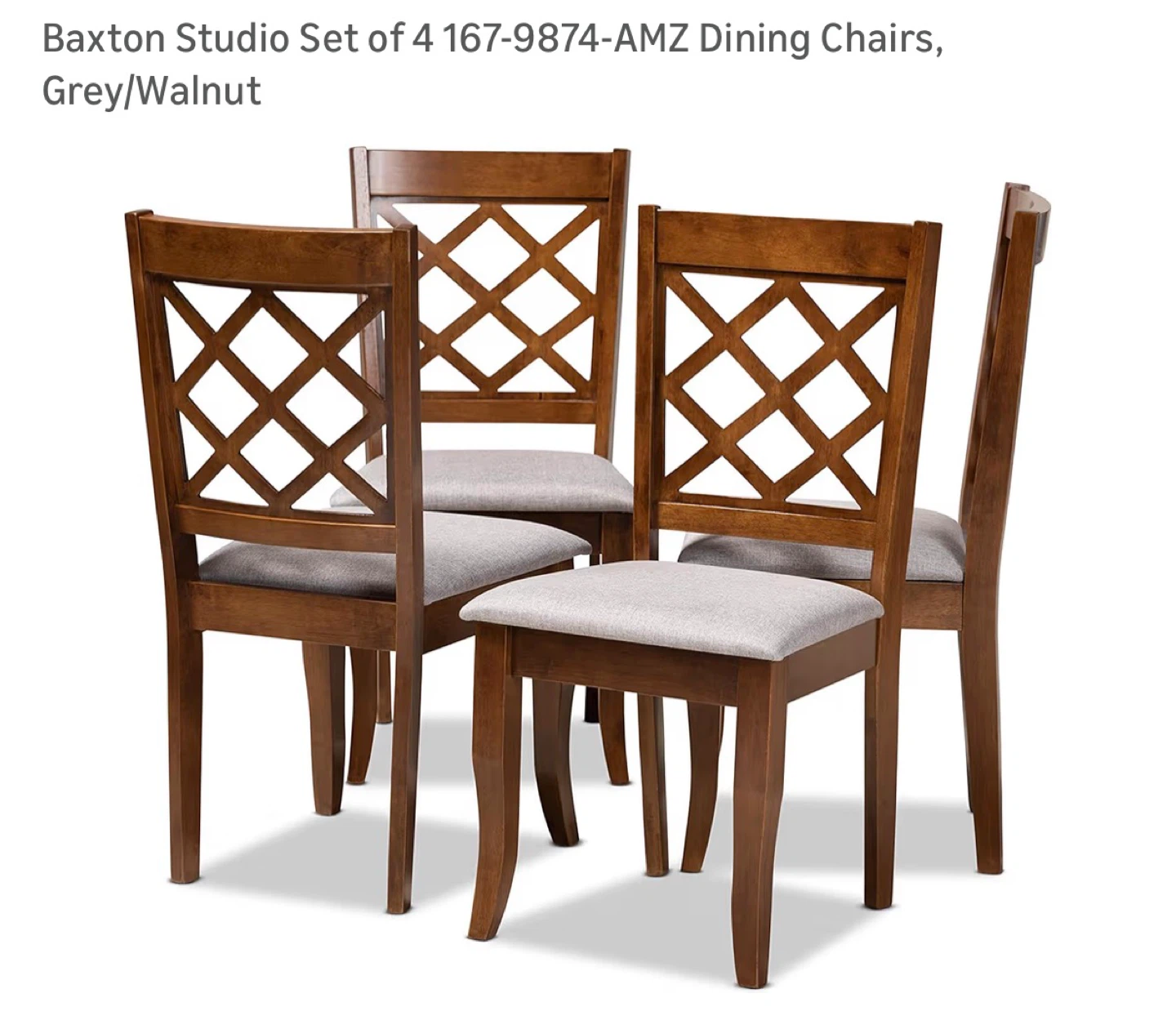 Baxton Studio 4 Walnut Dining Chairs Grey Cushion Seat