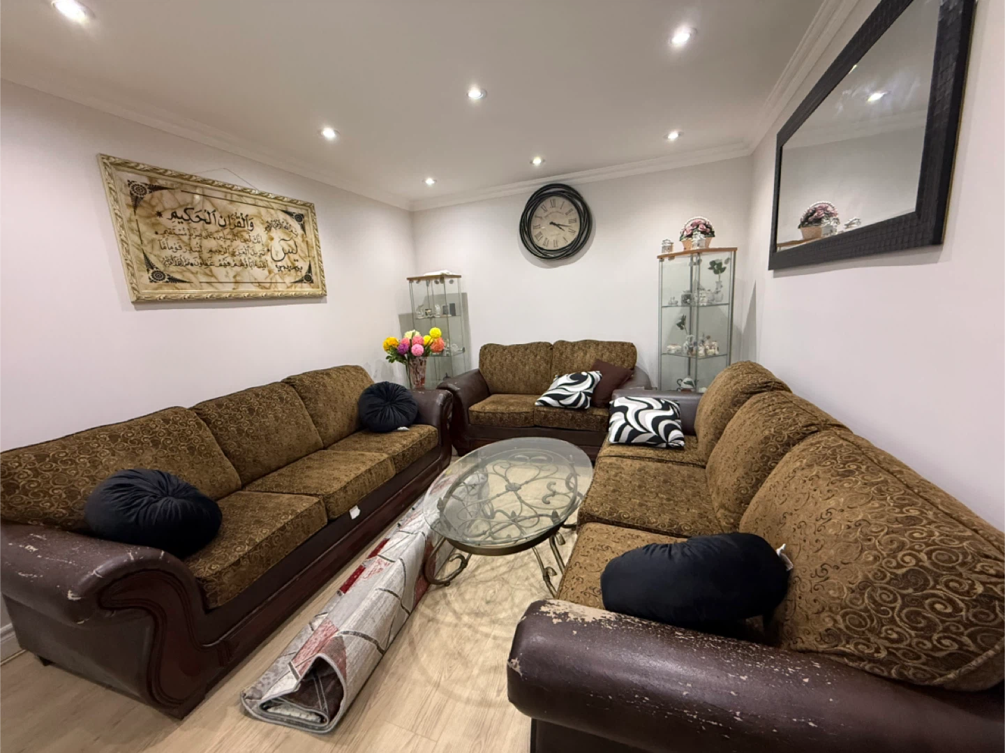 Brown Fabric Sofa Set with Wood Trim - photo 4